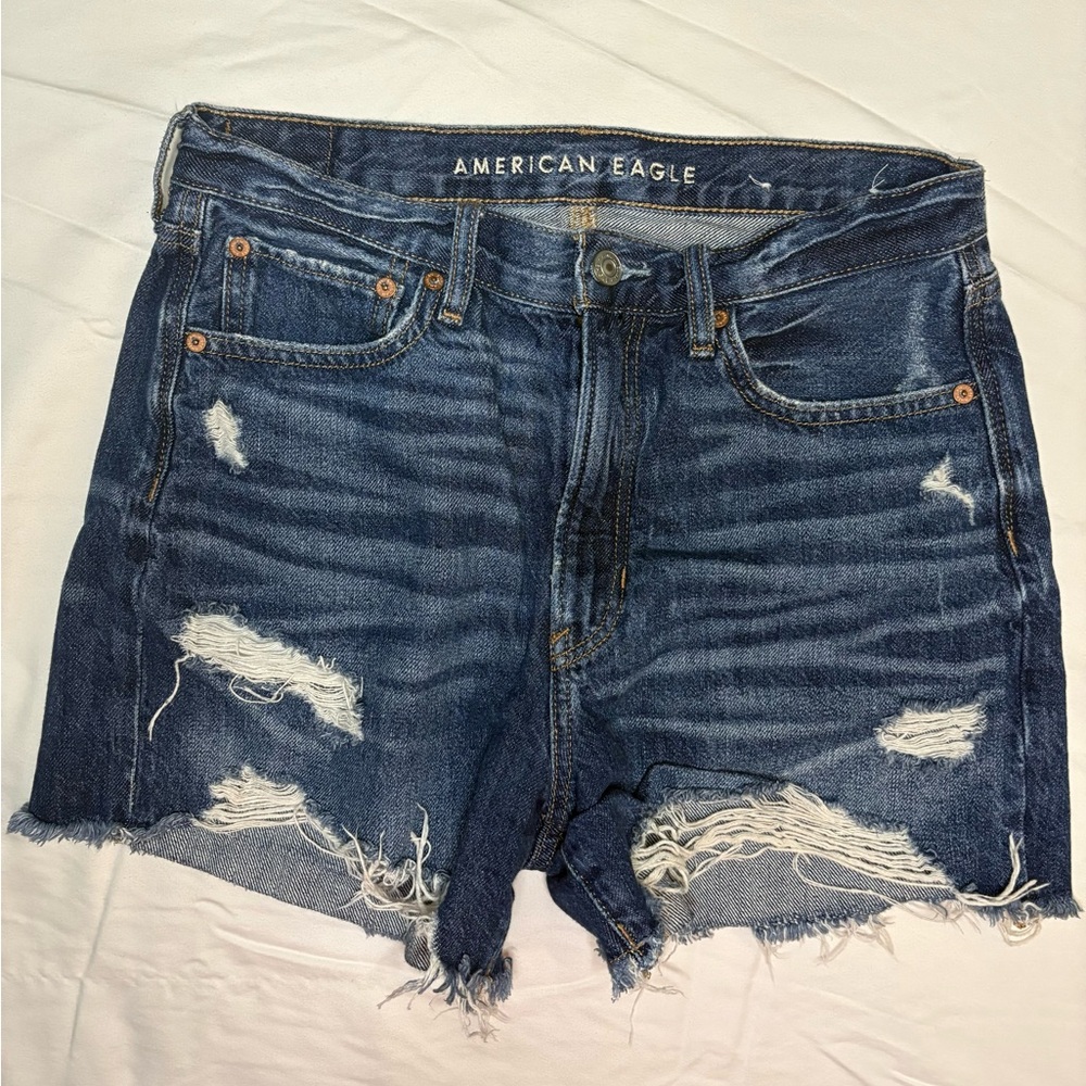 American Eagle Outfitters Women's Ripped Dark Blue Jean Shorts